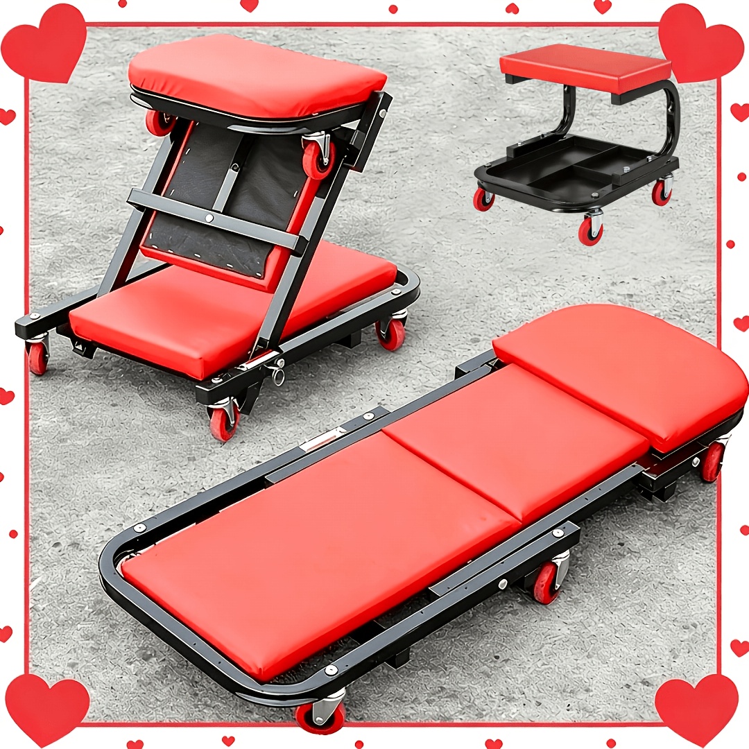auto repair bench with   tool tray sold separately 2 in 1 track 36inch   seat load capacity garage chair adjustable rolling folding   a  