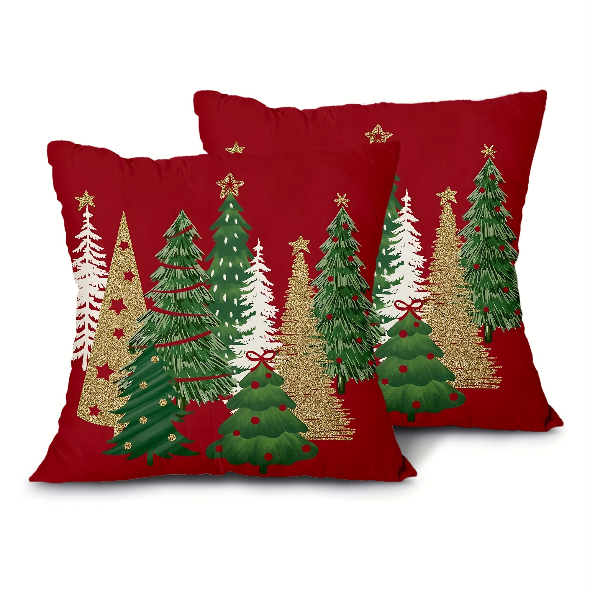 

2pcs Short Plush Christmas Tree Decorative Red Throw Pillows Winter Christmas Suitable For Bedroom Living Room Sofa Car Decoration 18*18 In 1 Side Printing No Pillow Core