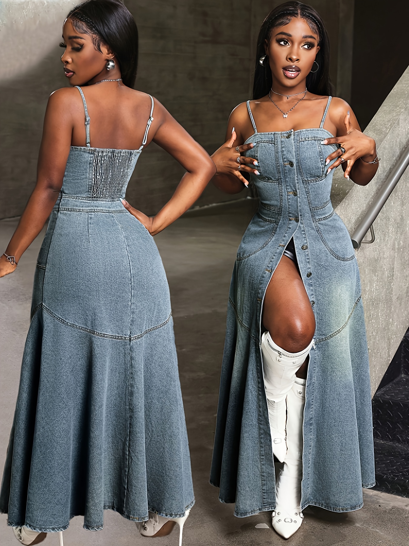 green emerald velvet dress JOANNA DENIM MINI DRESS – AKIRA main image 0