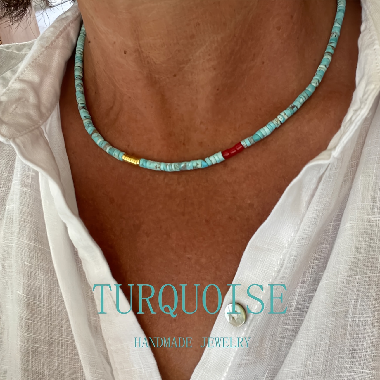 Image of Natural Turquoise Stone Necklace For Women - Bohemian Disc Pendant Suitable For Casual Attire, Beach Vacations & Parties, Gift For Mother' Day, Earth Day, Wear, Natural Mineral