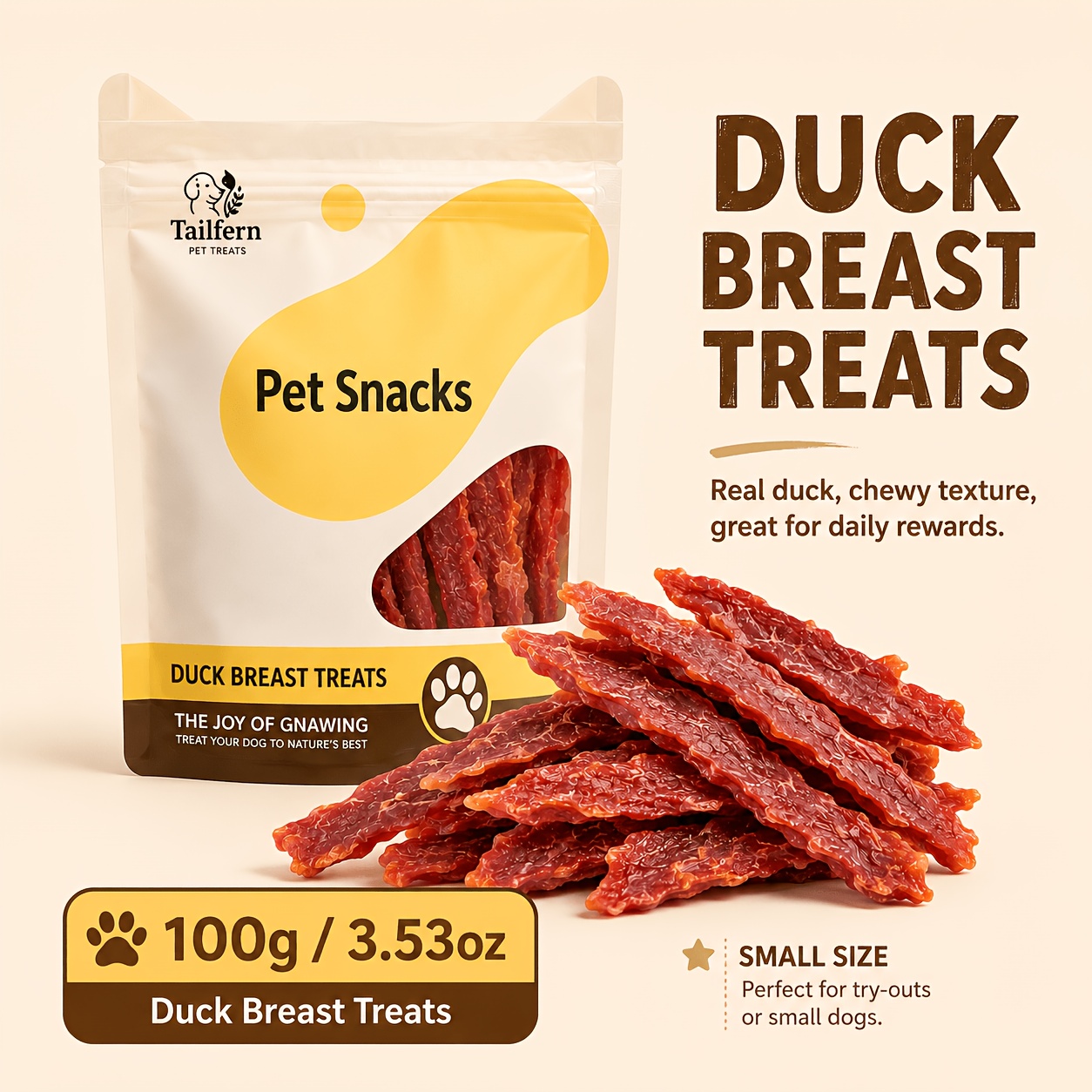 Handmade Dehydrated Duck Jerky, Suitable For Dogs And Cats &mdash; Duck Dental Chew Stick, Duck-flavored Training Treat, Healthy Dental Snack, Puppy And Kitten Reward Jerky, Packaged For