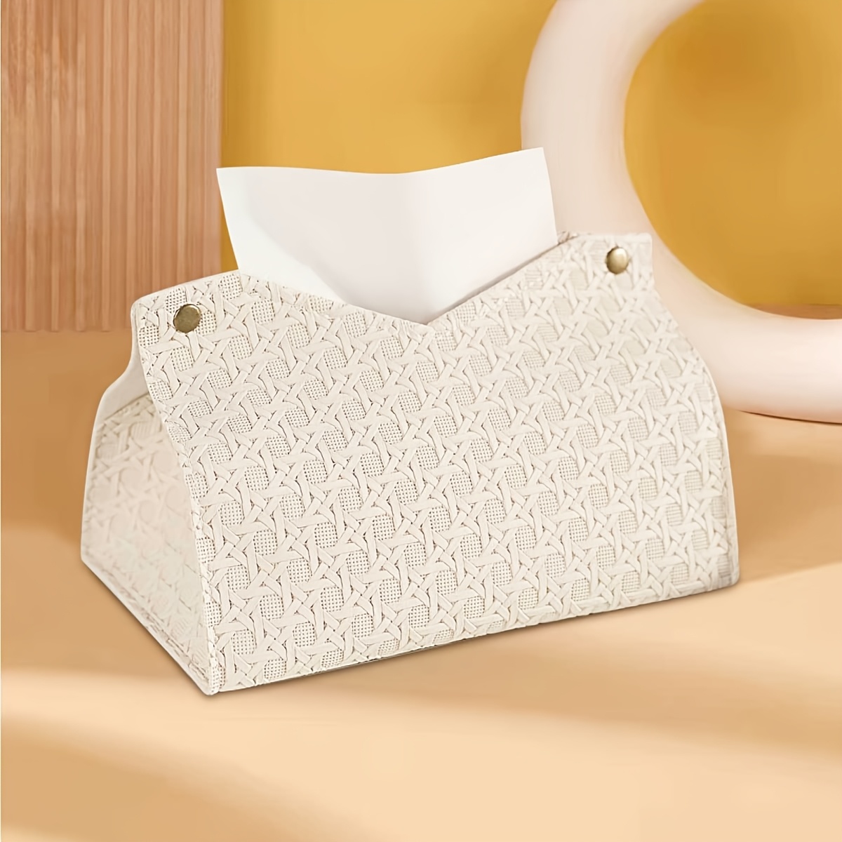 TEMU 1 pz Scatola di carta con motivo in rattan, scatola per fazzoletti da , copertura per fazzoletti per la casa, scrivania per soggiorno, scatola