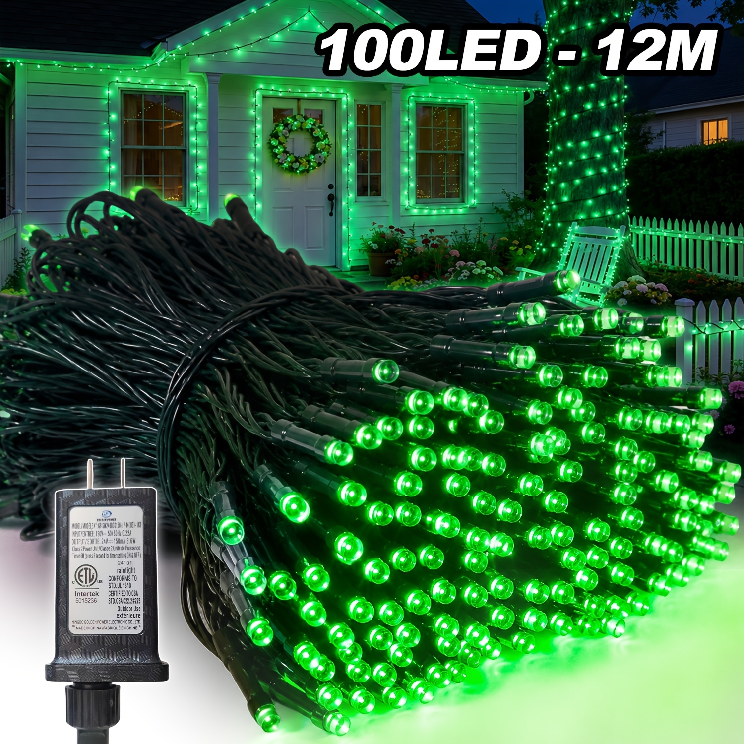 TEMU 100/200/300 Led Halloween Outdoor String Lights, 12 Lighting , Green Flashing Fairy Light, Intelligent , Suitable For 's Day, Easter, Christmas