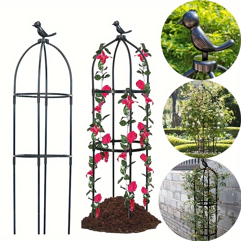 

1pc, Rose Climbing Cage, Fiberglass Plant Trellis, European Garden Topiary Frame, 37.4 Inches High By 8.66 Inches Wide, 2-tier Stackable Detachable Support Stand For Gardening Outdoor Decor