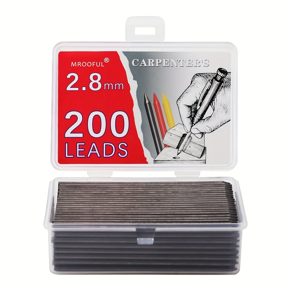 E-shop 200 Stk./Box Extra-Große Holzschneiderminen für Zimmerleute, 2,8 mm Schwarze Holzbearbeitungsminen, Super Große Kapazität, 90 mm Länge für
