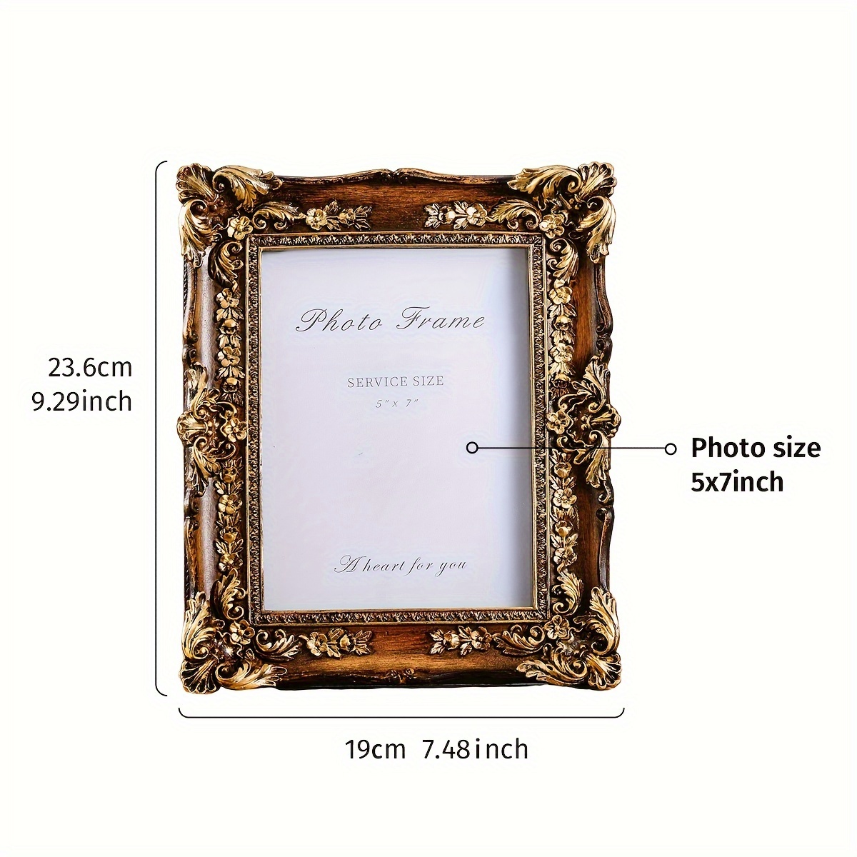 Image of 1pc European Retro Faux Wood Frame With 3d Floral Pattern, Random Photo Paper Included, Resin Material Rectangular Portrait/landscape Frame, European Classical Style Shooting Decor
