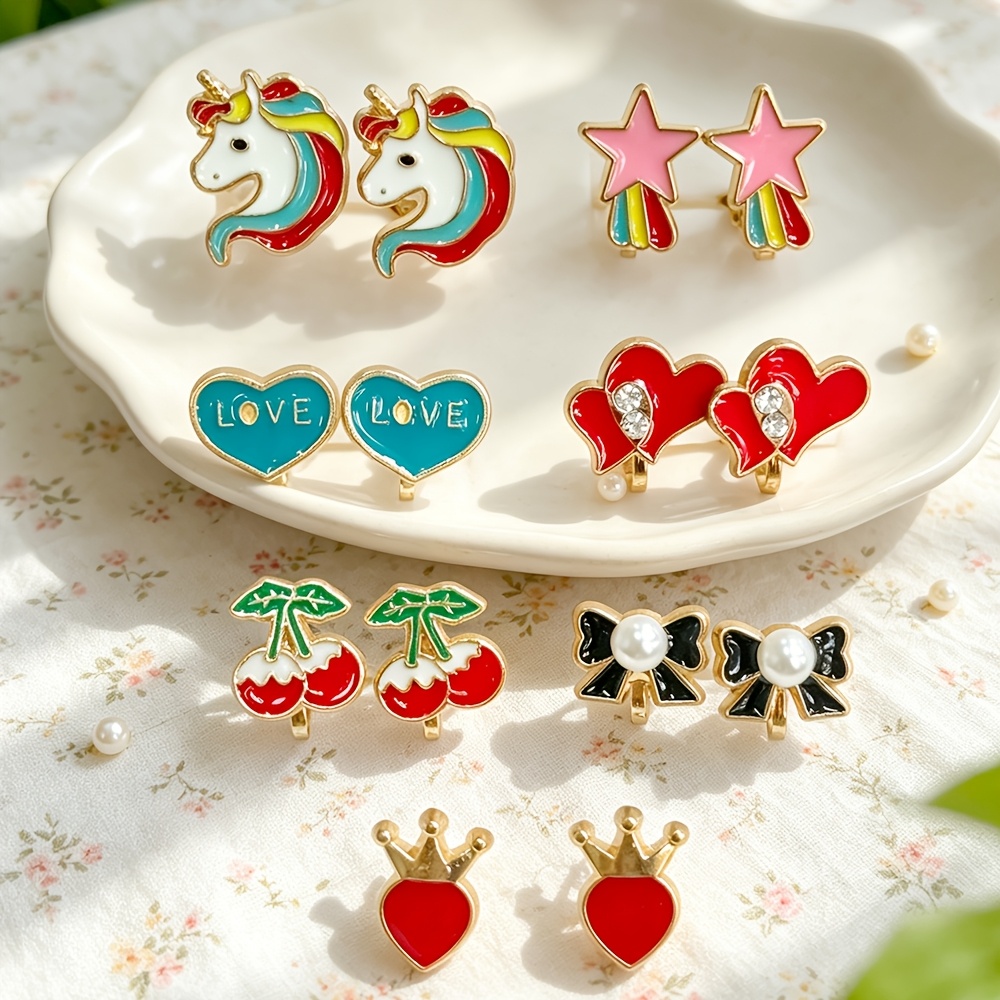7 Pairs Sweet Heart 3D Fashion Ear Clips Set