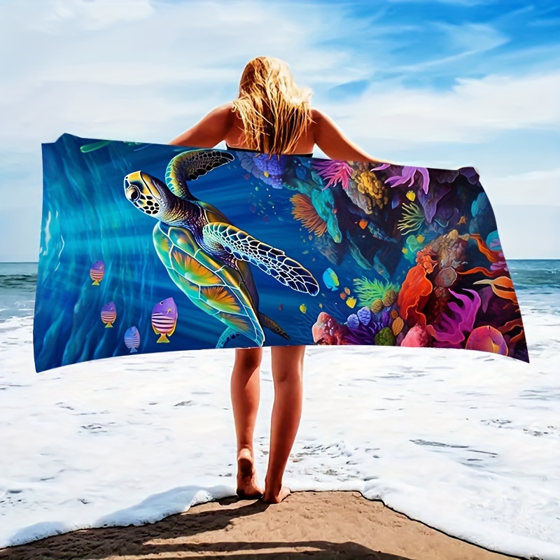 

Oversized Microfiber Underwater Turtle Pattern Beach Towel, Perfect For Beach And Sports, Modern Beach With Pool Essential