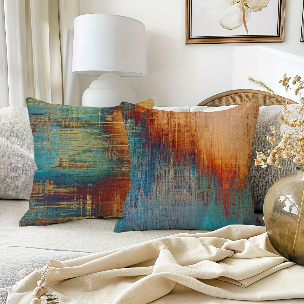 set of 4 double sided print vintage abstract pillowcases messy rust painting decorative pillow covers home decor for couch sofa living room bedroom Product details 4