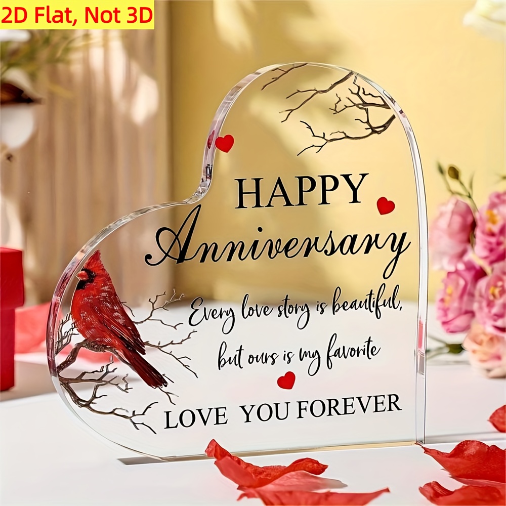 TEMU 2d Flat, 1pc, Exquisite Acrylic Heart Keepsake Plaque 3. 3.93 Inch, Happy Anniversary Gift For Wife Husband, Table Centerpieces, Wedding
