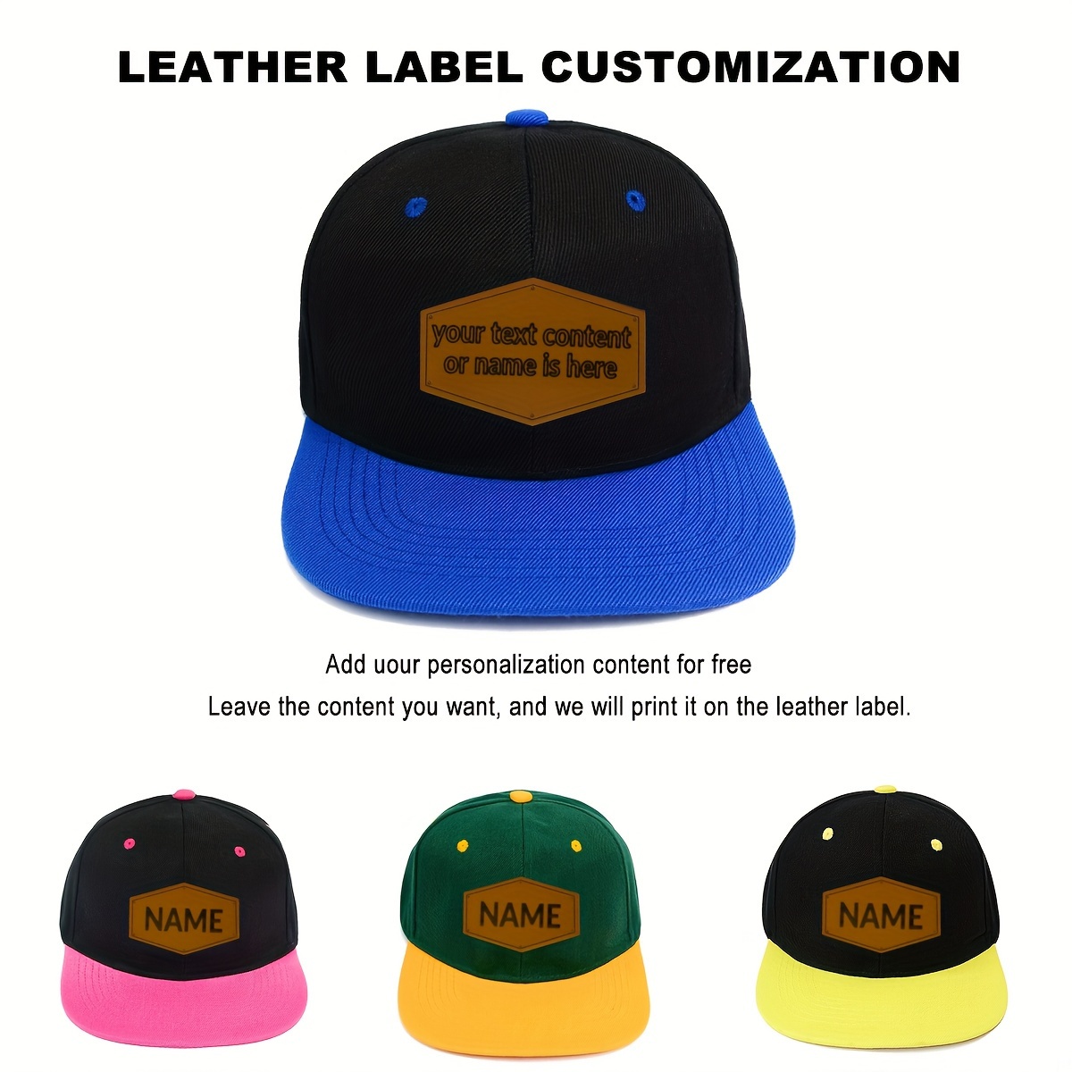 

Customizable Leather Label Baseball Cap, 100% Polyester, Theme, Lightweight, , Woven , Hand Wash Or - Unisex Hip-hop Personalized Cap