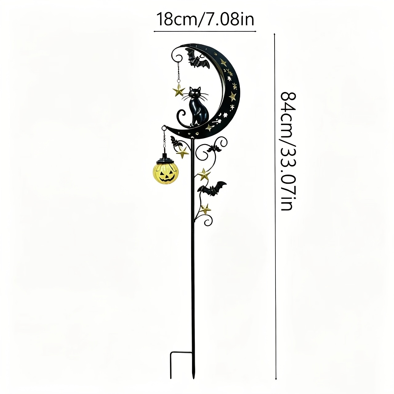 TEMU [3D] [3D] Ornamento da giardino a palo a forma vintage di Halloween con luna, Palo decorativo da esterno a silhouette , Design a tema luna, Solo
