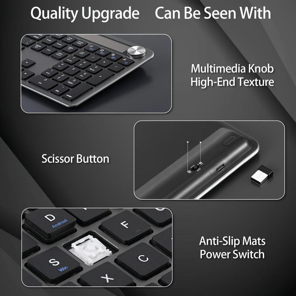 Jomaa USB Wireless Keyboard Solar Light Power Keyboard Full Size Solar Bluetooth Keyboard for Computer/Laptop/Tablet