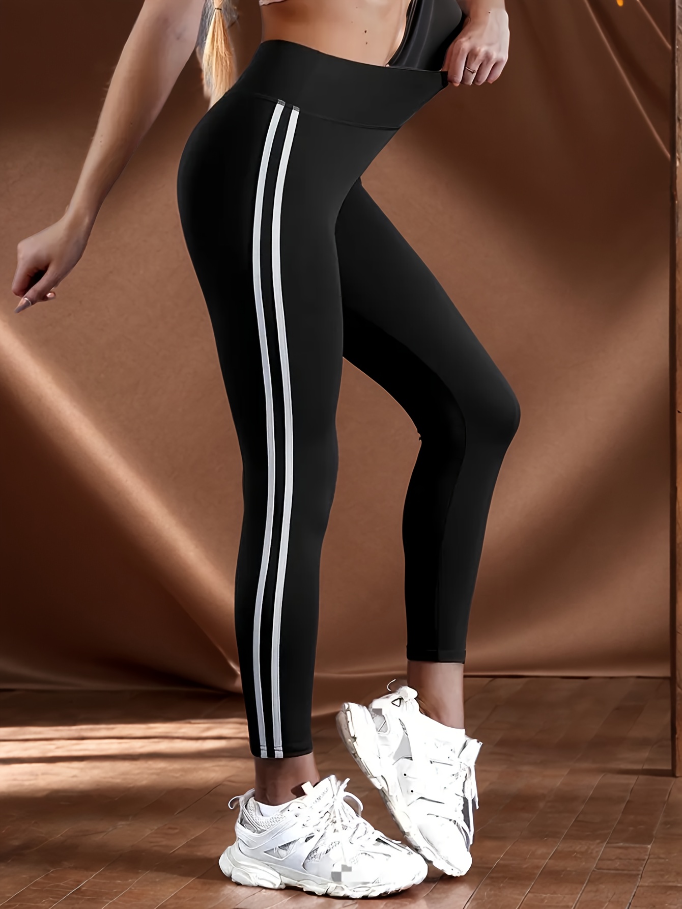 Womens Leggings White Side Stripe Leggings Women'S High-Waist