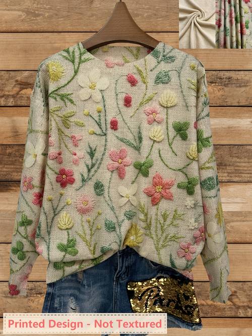 printed design not textured all lightweight sweater all green leaf print lightweight casual crew neck long sleeve sweater womens clothing