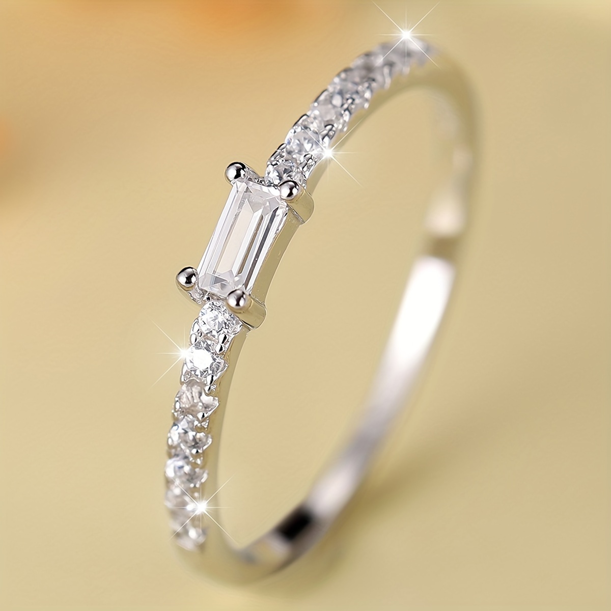 Sterling Silver Ring with Large Square Zirconia for Engagement & Weddings