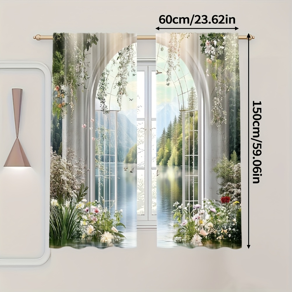 TEMU 2 pièces, Rideaux à Motif Jardin Français Inspirés de Peinture à l'Huile en Polyester Transparent - Idéal pour Chambre, Salon, Cuisine ou Bureau