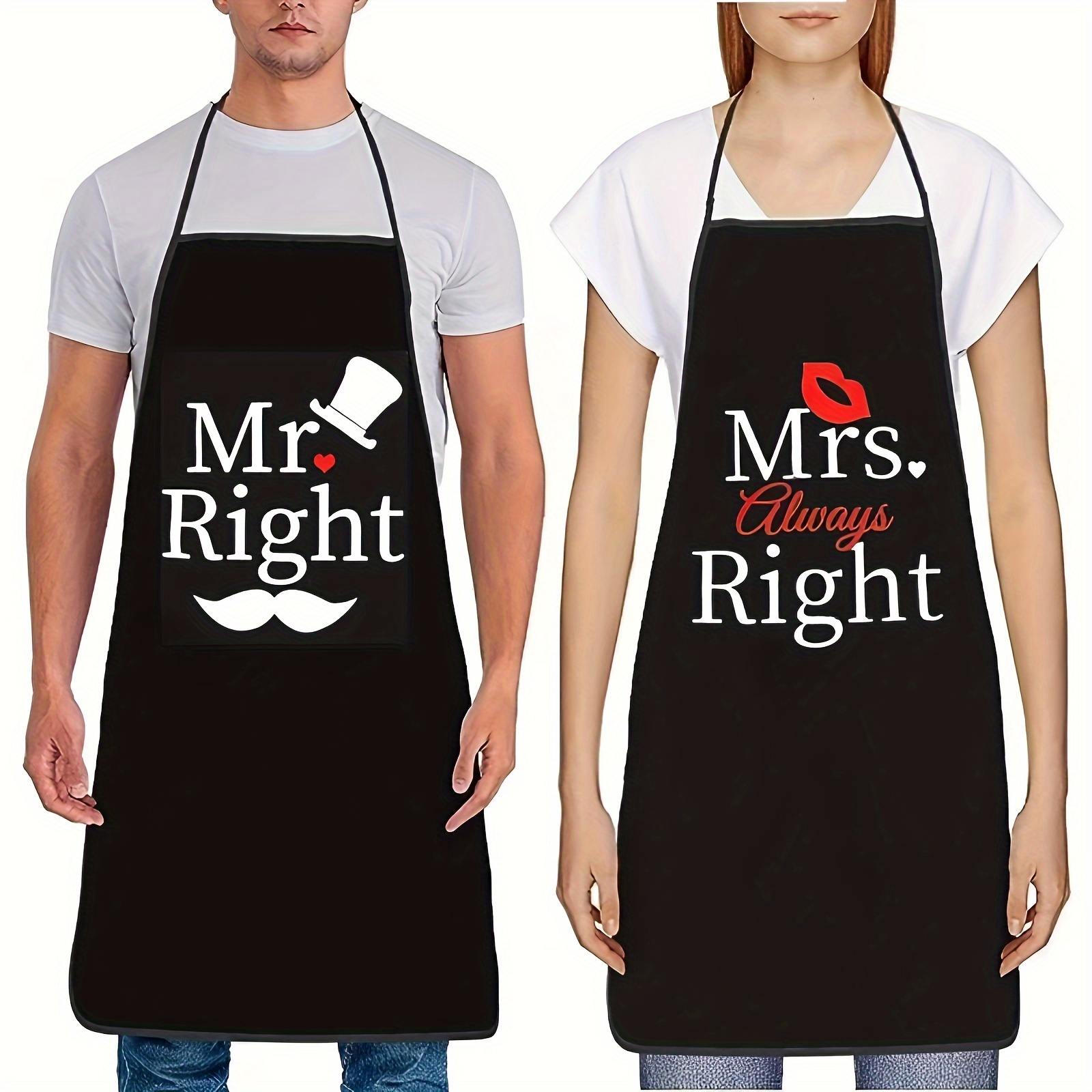 

Set Of 2 Aprons - & - Polyester Knit Fabric, Water-resistant Cooking Bibs For Couples, Ideal For Engagement, Wedding, Bridal Shower