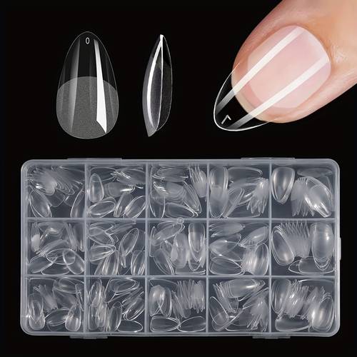 330pcs short almond shaped clear acrylic nail tips semi extensions