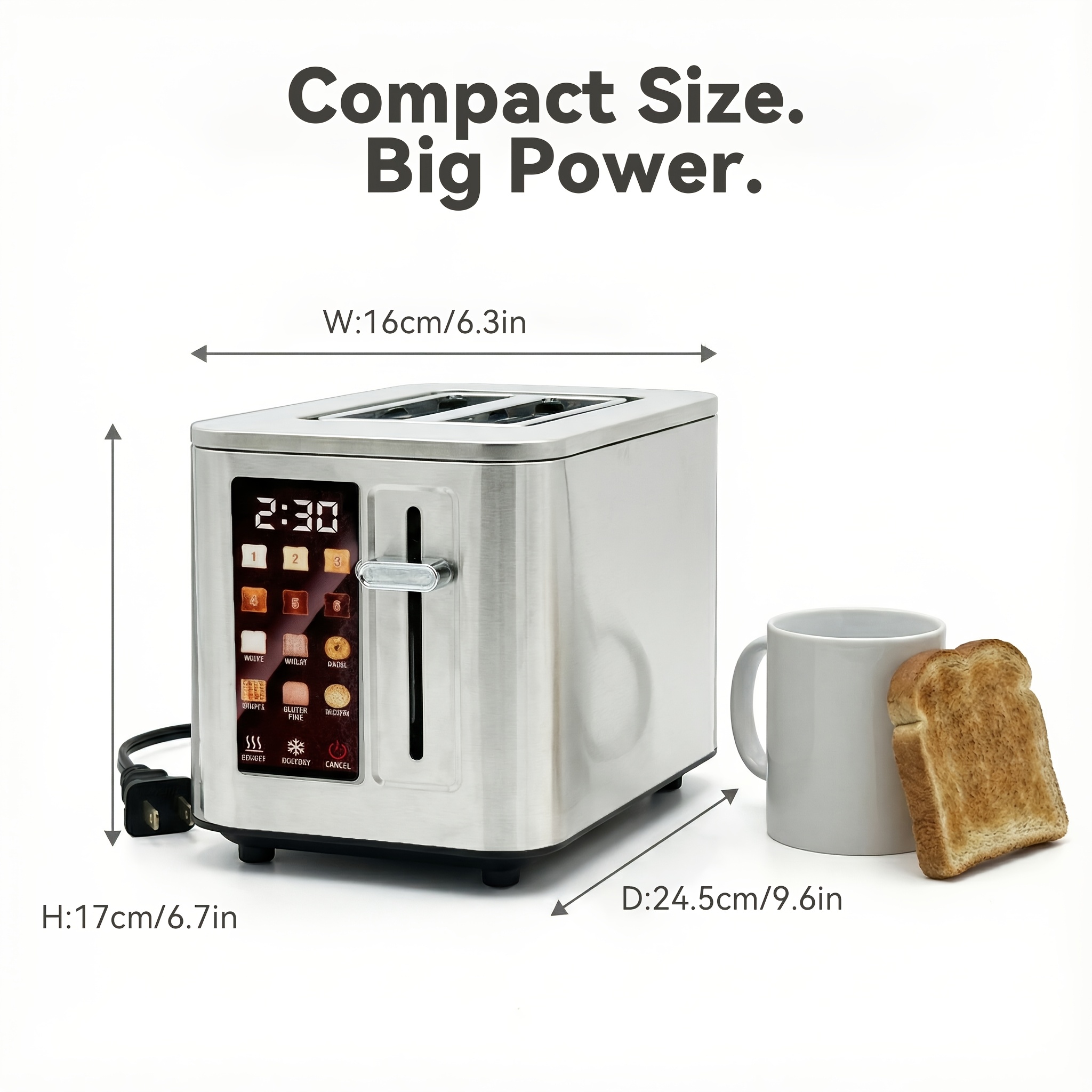 TEMU 2- Touchscreen Toaster | 304 Stainless Steel, 6 Bread Types & 6 Shade Levels, Extra Wide Slots, Bagel// , Easy-clean Removable Crumb Tray, Compact Countertop Kitchen Essential