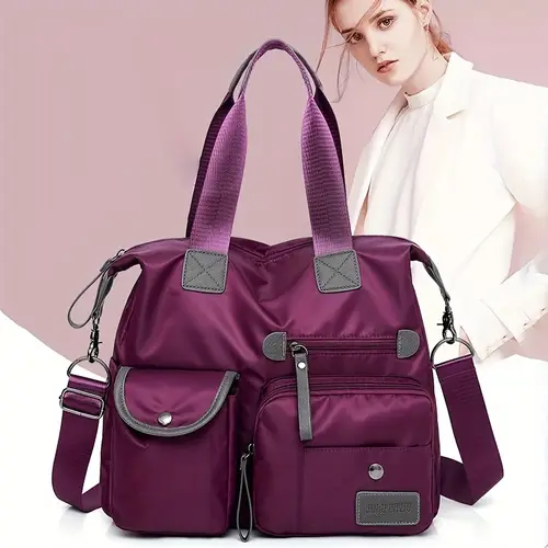 womens fashion nylon shoulder bag large capacity casual tote with multiple pockets versatile handbag with adjustable strap