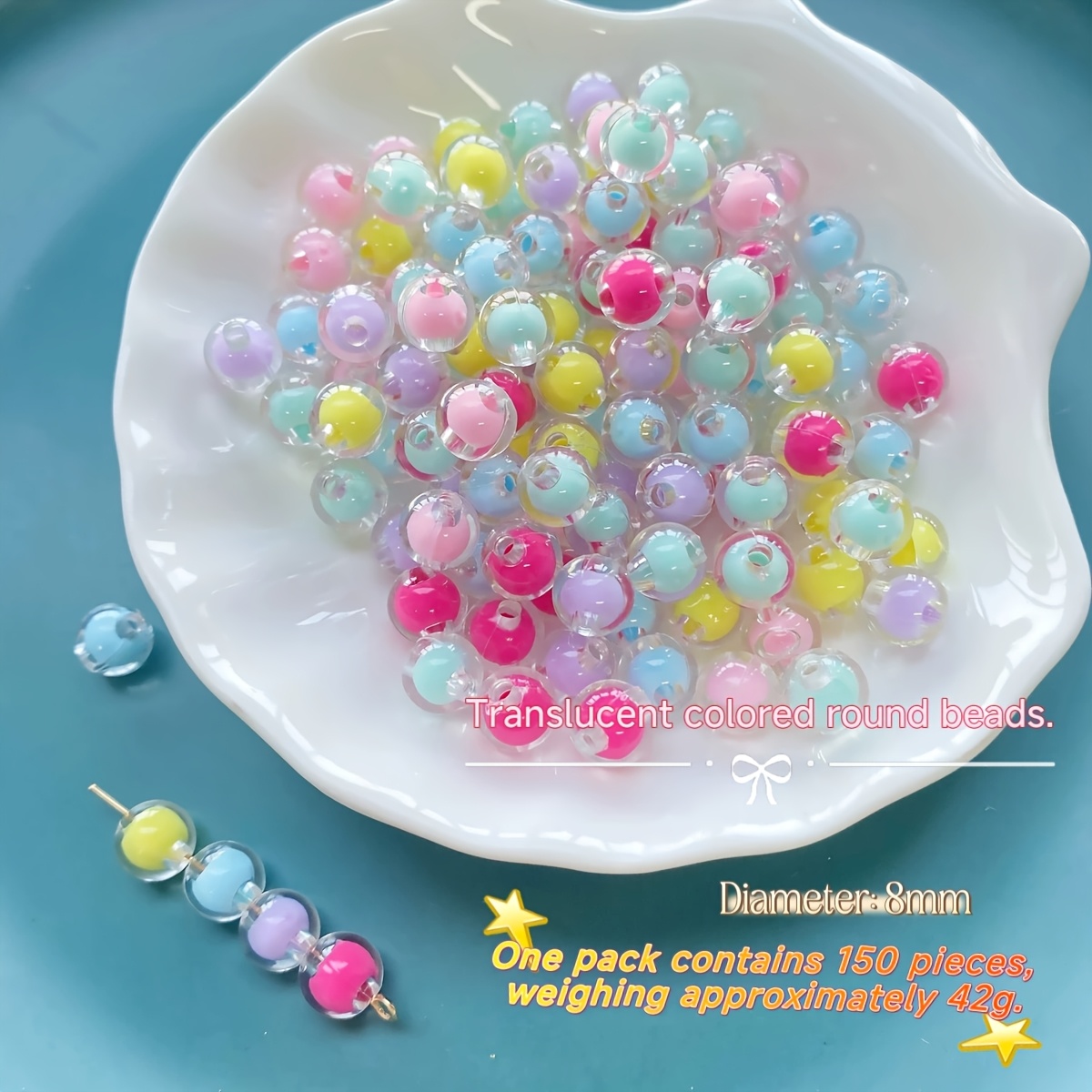 TEMU 150pz Perline Acriliche Color da 8Mm, Perline Miste Tonalit� , Perline Miste Color Macaron, Perline Trasparenti Adatte per di Braccialetti e