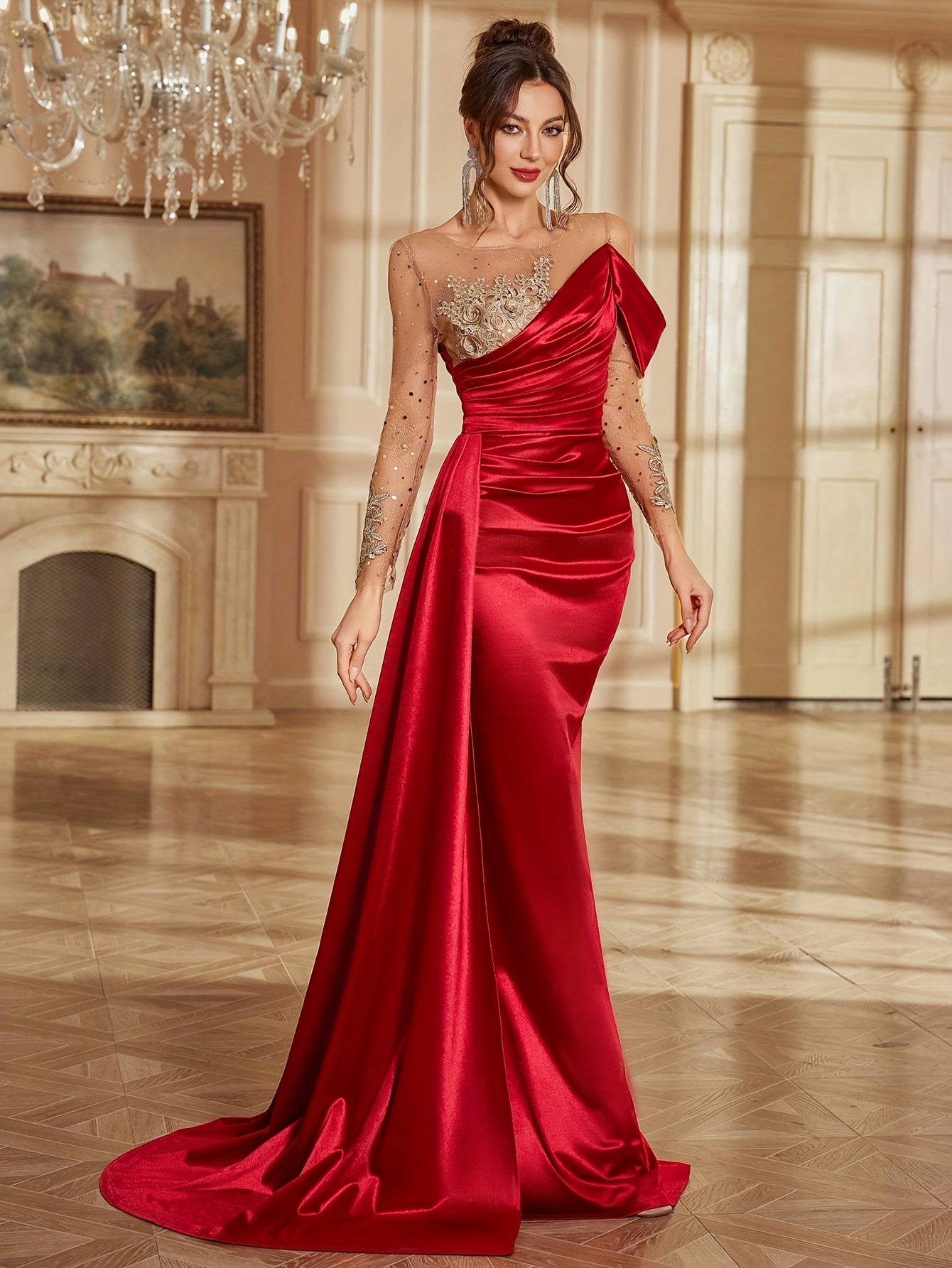 open lace back dress A-Line Puff Sleeves Burgundy Long Prom Dress, Burgundy Long Formal Dre –  shdress