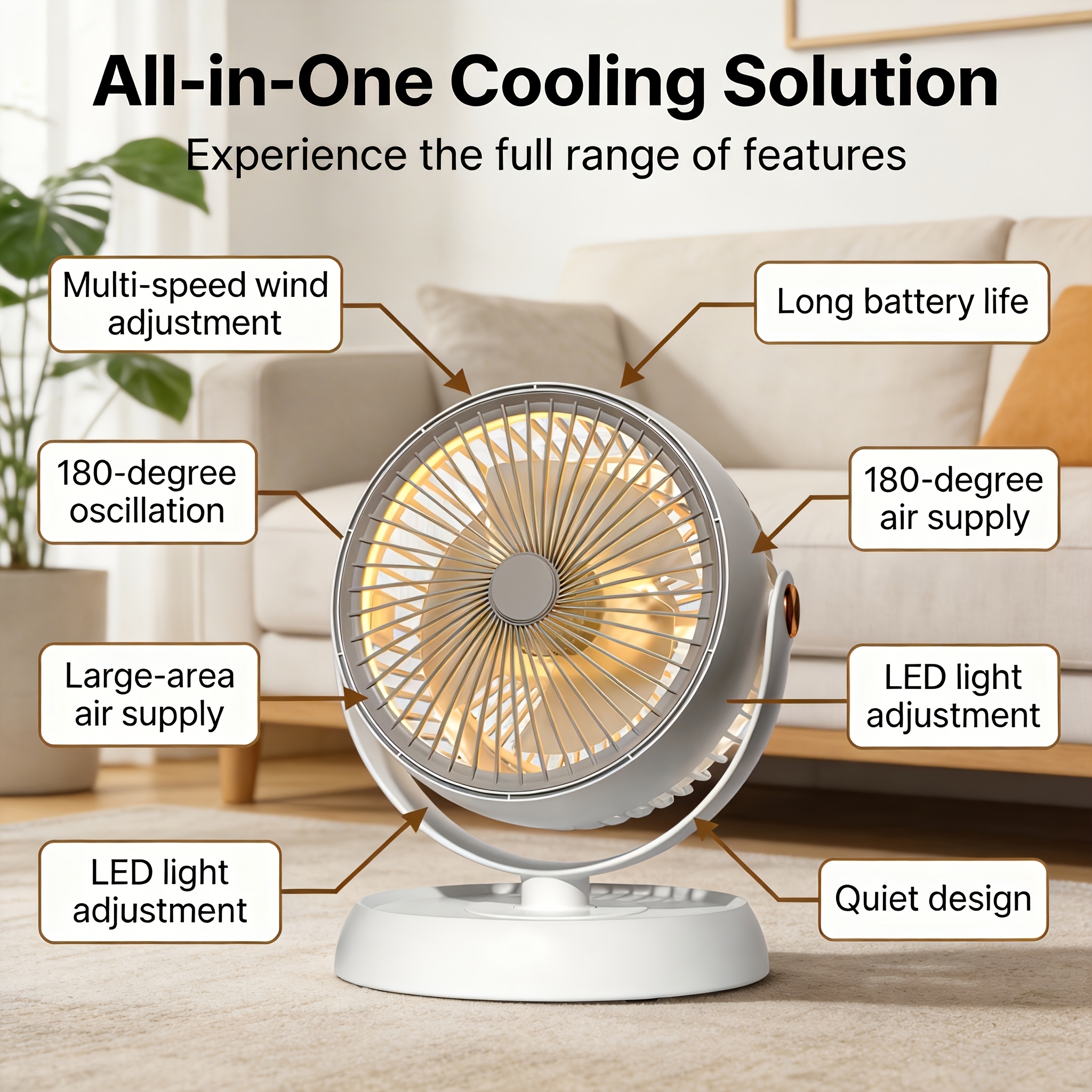2026 Portable 2000mAh Battery Long-Lasting Quiet Desktop Oscillating Fan - Dimensions: 25cm X 10.5cm | 2000mAh Battery for Extended Runtime, Five-speed Wind Adjustment, Vortex Fan Blades, Powerful Strong Wind, 40dB Quiet Low Noise, Spiral Air Duct