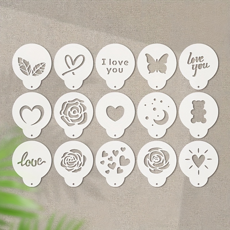 TEMU A Set Of 15 Reusable Coffee Stencil Templates For Artistic Designs On Cappuccinos, Suitable For Lattes, Hot Chocolate, Cake, Decoration. Barista