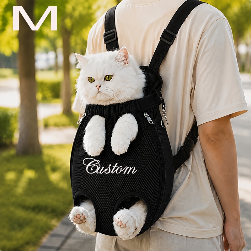 TEMU Custom Name Pet Backpack Custom Embroidered Pet Bag With Personalized Text Front-facing Baby Carrier Breathable Design Adjustable Shoulder Strap