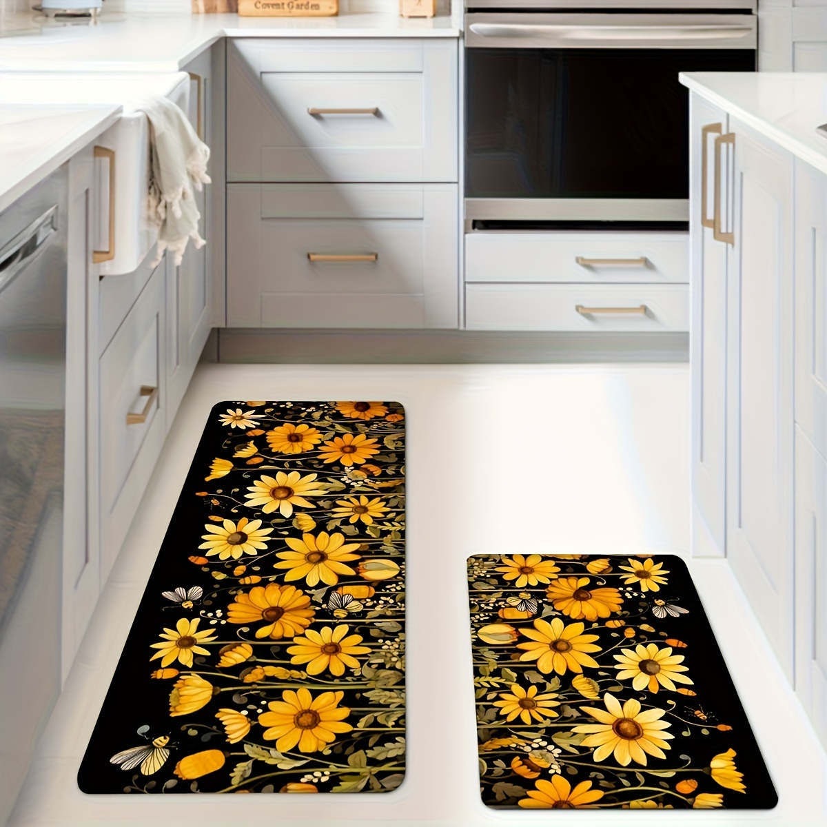 

Sunflower Kitchen Rugs Set Of 3 - Machine Washable, Non-slip Absorbent Polyester Mats For Bedroom, Living Room, Laundry, Bathroom - Rectangular Shapes In 40x60cm, 50x80cm, 60x180cm Sizes