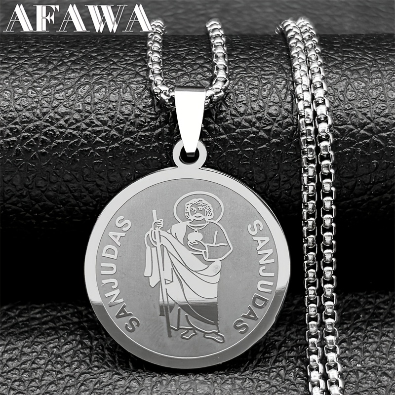 

Prayerful Pendant, Medal Pendant Necklace - Stainless Steel, Silvery-tone, Non-magnetic, Portrait Accessory