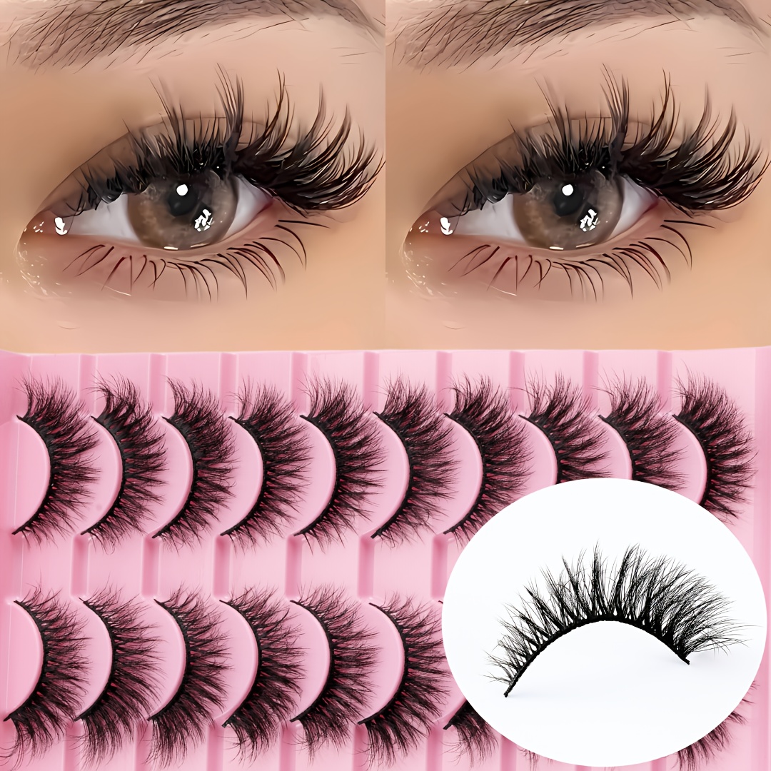 TEMU 10 Pairs Of Fluffy False Eyelashes Set, Natural Eyelashes, Girl Group's Thick And Full False Eyelashes, Cat Eye Dramatic Style False Eyelashes