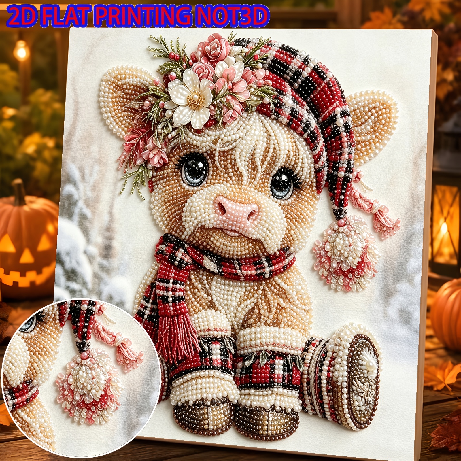 TEMU 2d Flat 1pc Winter Pattern Diamond Pearl Painting Frameless, Autumn Winter New Christmas Pearl Art Set, Diamond Painting Kit, Suitable For