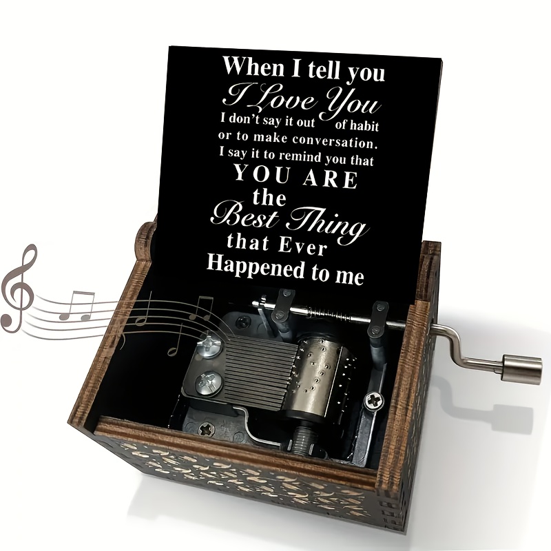 TEMU 1pc Vintage Wooden Hand-cranked Music Box - "when I You I Love You" Engraved, Gift For Family & , Birthdays, Anniversaries, Holidays,