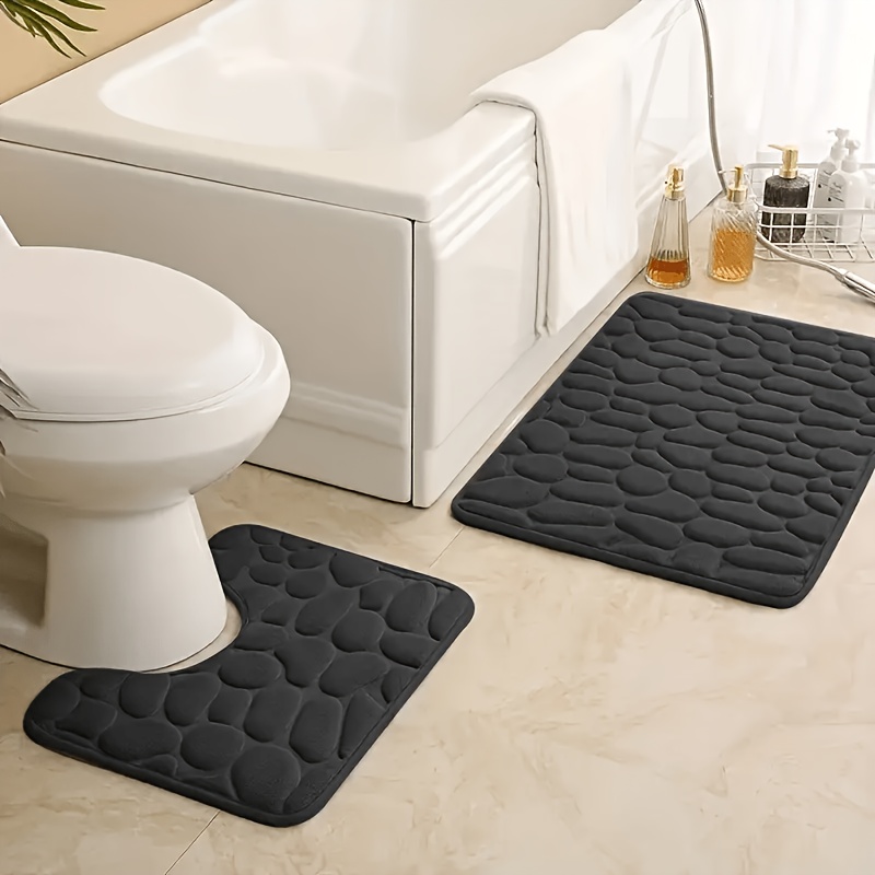 TEMU Lot de 2 tapis de bain antidérapants de luxe en mousse à mémoire de , peluche en mousse de douce, , séchage rapide et absorbants