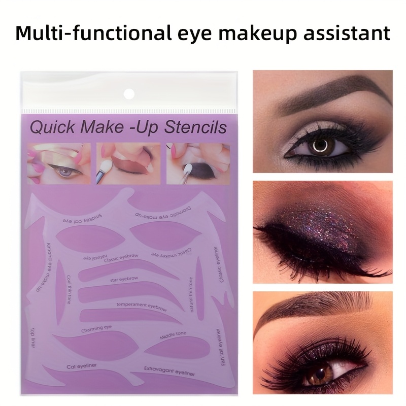 TEMU 1pc Reusable Eyeliner Template - Multifunctional Makeup Guide Card With Patterns For Eyebrows - Cat Eye And Smoky Effects - User-friendly Tool