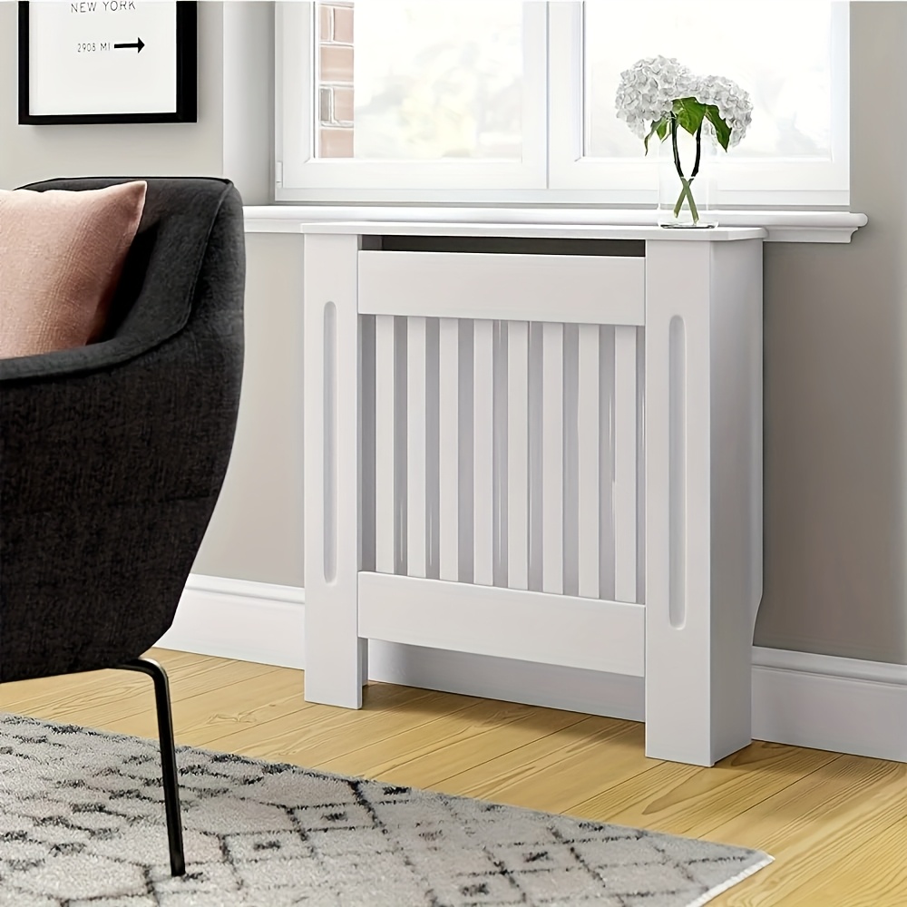Radiator Cover Small, Grey, Vertical Slatted Modern s MDF Wood Cabinet ...