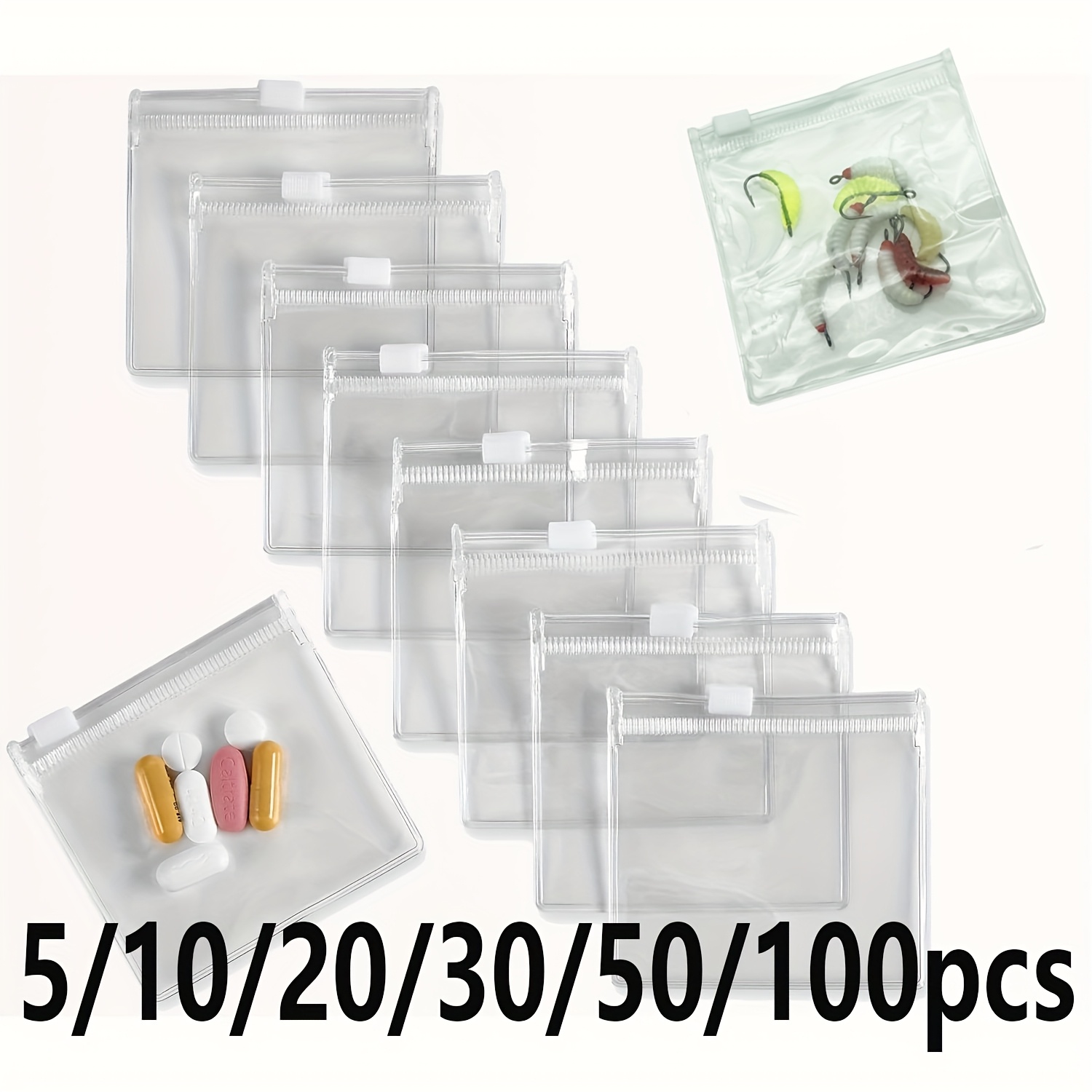 reusable plastic zipper bags in quantities of   20 30 50 and 100 convenient for travel medicine storage small item storage jewelry organization transparent pvc jewelry zipper bags and medicine storage pouches