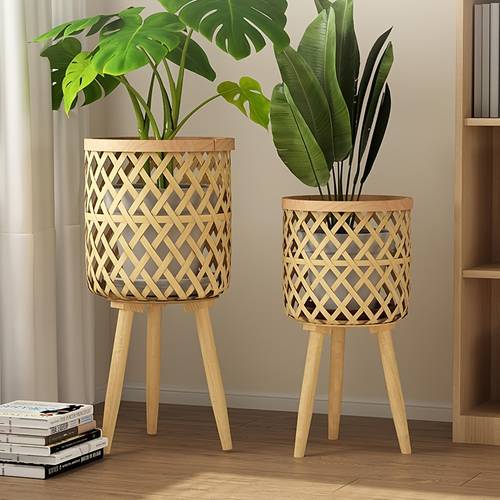 1 2 3pcs bohemian style detachable wooden leg cylindrical flower pot stand flower pot tray green plant storage basket flower pot organizer suitable for home decoration housewarming gifts mothers day gifts