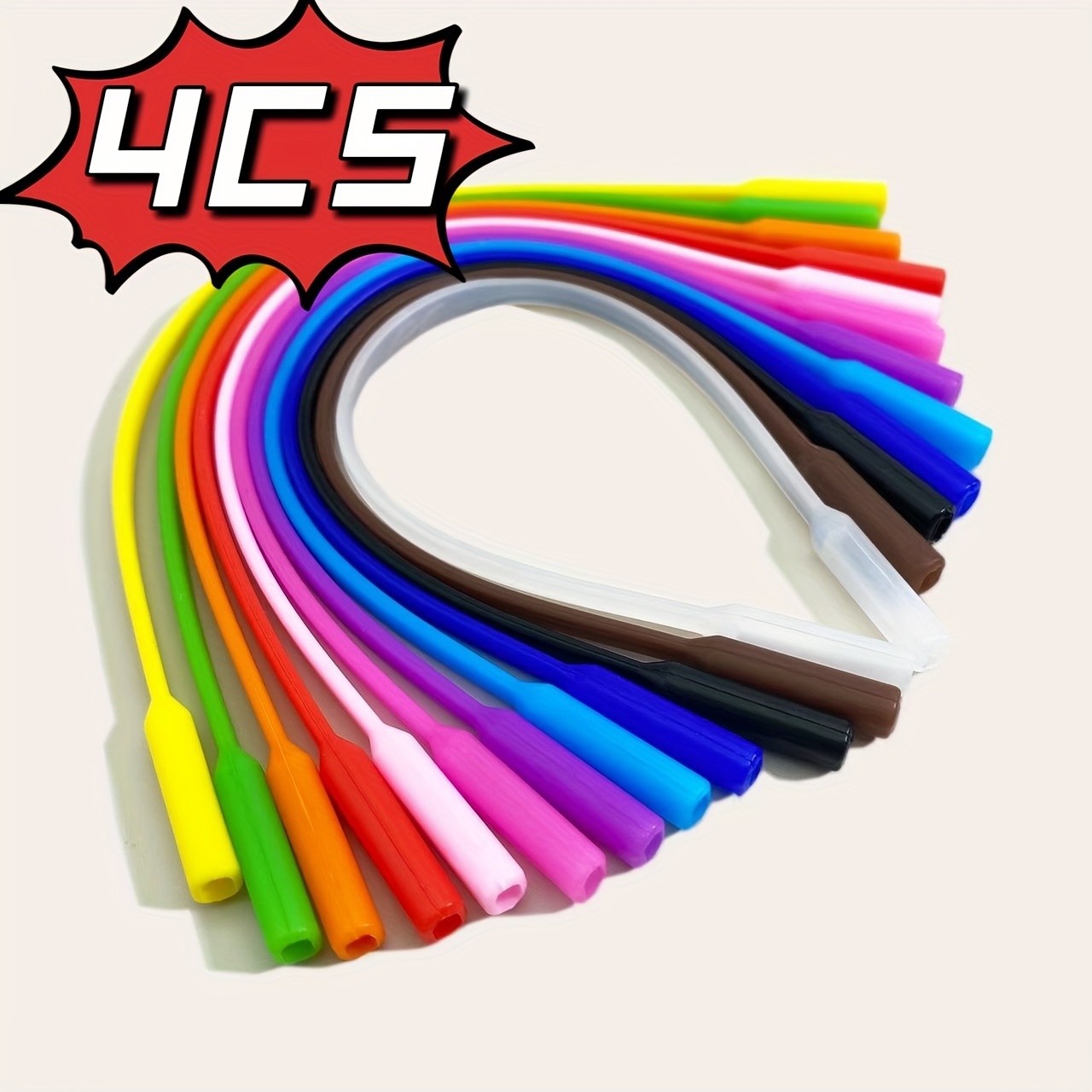 TEMU Paquete de 4 Correas de Silicona para Gafas de 8.86 Pulgadas, Antideslizantes, Anticaída, Ligeras, Cómodas para