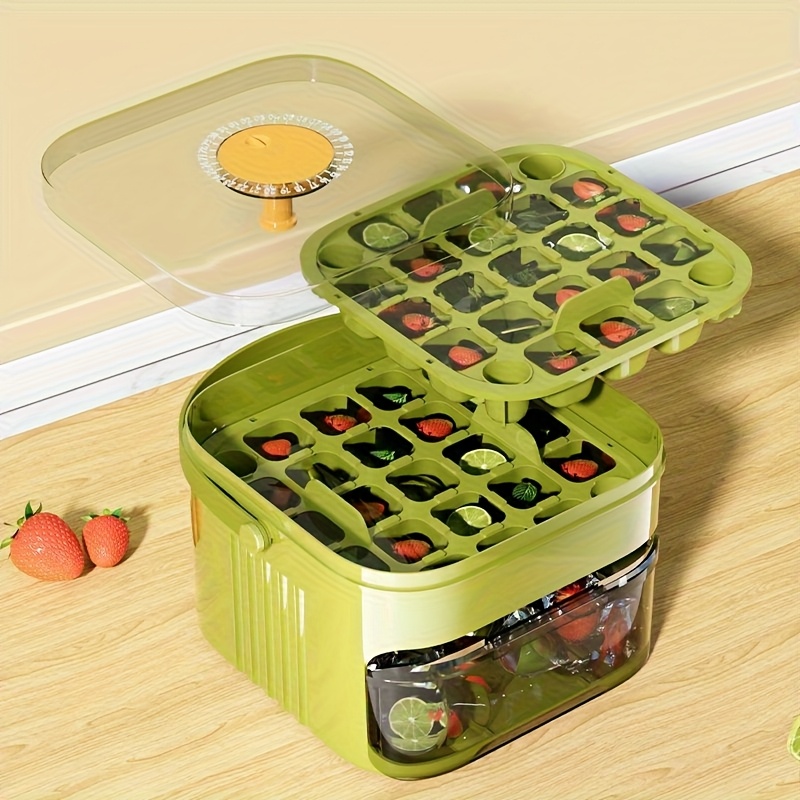 1pc large capacity 50 cell double layer ice tray with lid food grade bpa free plastic fruit infusion compartments   design for homemade ice cubes refrigerator storage high   organizer   saver clear top layer   mechanism 4