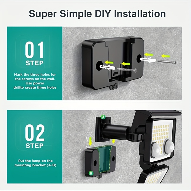 4-Head Dual-Sensor Solar Human Body Induction Wall Lights, Integrated Multi-Head Solar Courtyard Wall Road Lighting - 3000LM LED Motion Sensor Outdoor Lights, 4-Head Security Lights, Easy to Install, 270° Wide-Angle Flood Wall Lights
