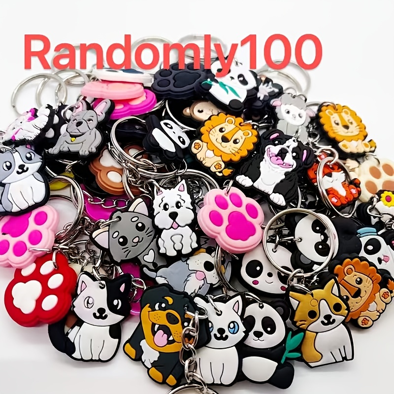 Image of 100pcs Of Cute Pvc Random Keychain Bag Packaging Decoration Panda Monkey Tiger Cat Puppy Cat Paw Specifications Suitable For Prizes Gifts Ideal Gift For