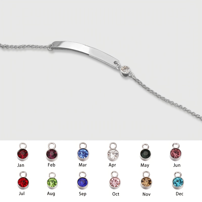 Personalized Birthstone Bracelet with Name Engraving, Golden Tone