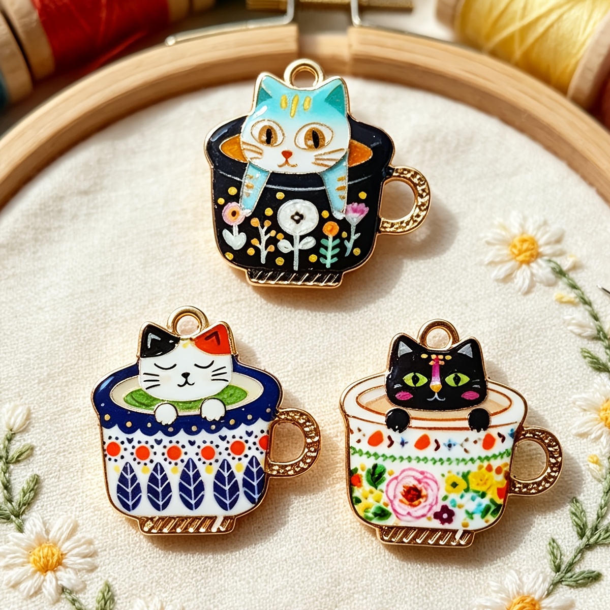 TEMU 3pcs Teacup Cat Needle Minder, Needle Holders For Cross Stitch, Magnetic Kitten Needle Keeper For Cross Stitch Embroidery