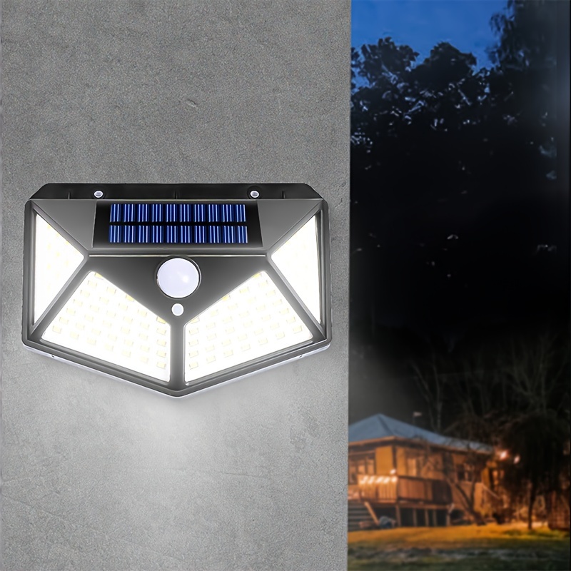 Luces solares de 100 LED para iluminación exterior de patios y calles con sensor de movimiento, ahorro de energía para jardines domésticos y uso en exteriores, luces LED de pared