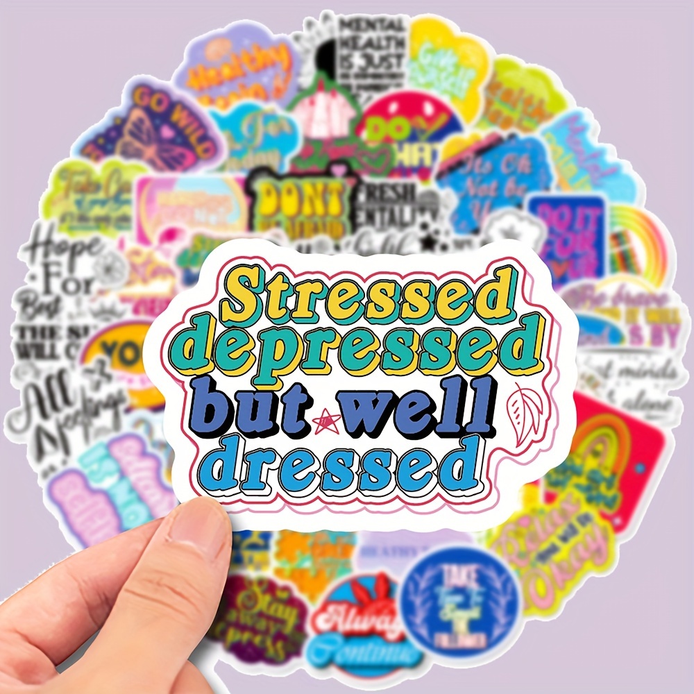 Image of 50pcs Inspirational English Quote Doodle Stickers For Decoration On Guitars, Notebooks, Luggage, Laptops, Motorcycles, And Skateboards