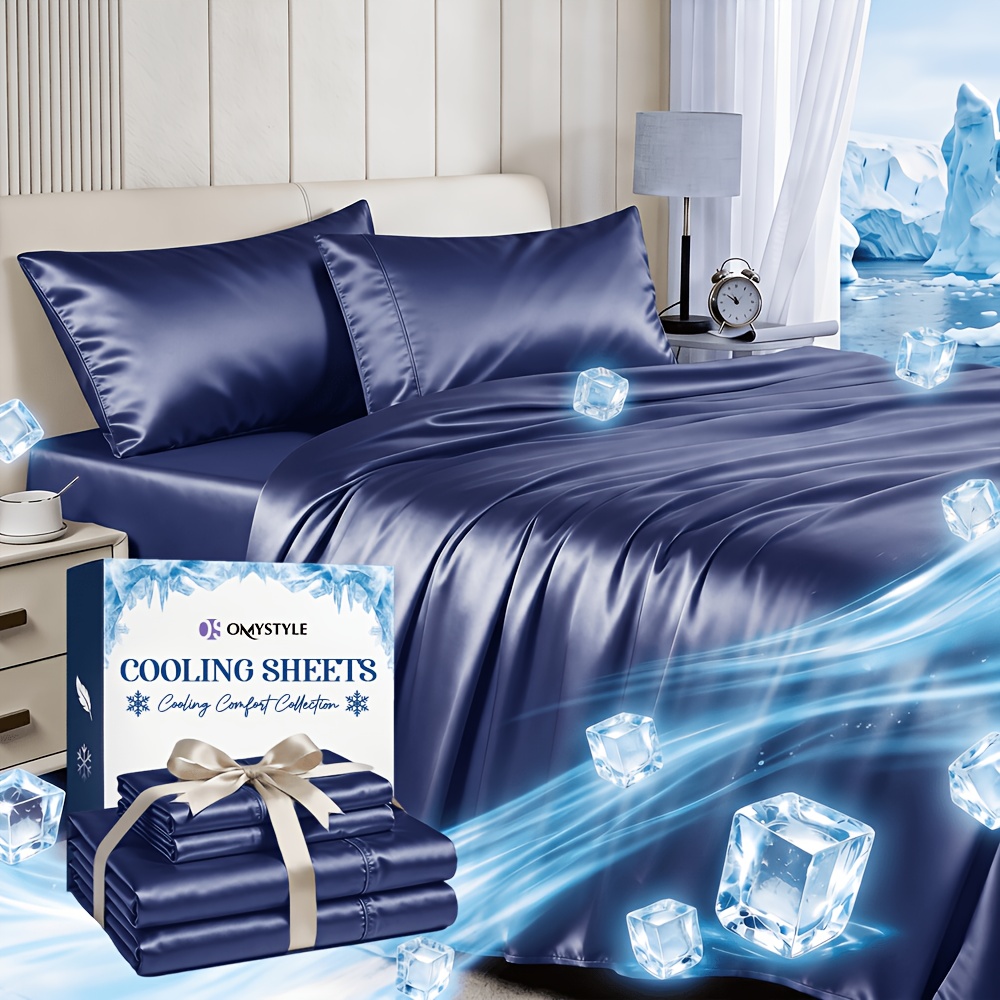 TEMU Ensemble de draps en satin à poche profonde - Draps rafraîchissants classiques 2000TC - Respirants et doux pour , super doux, plis - Ensemble de