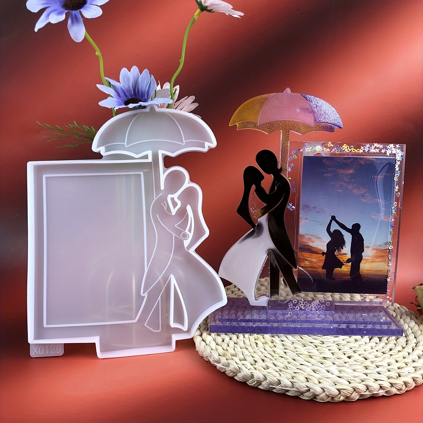 

Silicone Resin Casting Molds Set For Romantic Lovers Photo Frame And Couple Embrace Figurine, Diy Valentine's Day Decorative Frame Craft Mold Kit